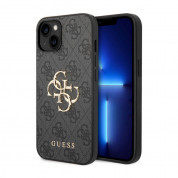 Guess PU 4G Metal Logo Leather Hard Case - дизайнерски кожен кейс за iPhone 15 (сив)
