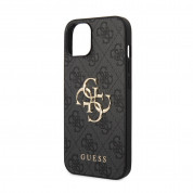 Guess PU 4G Metal Logo Leather Hard Case - дизайнерски кожен кейс за iPhone 15 (сив) 3