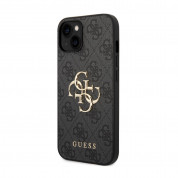 Guess PU 4G Metal Logo Leather Hard Case - дизайнерски кожен кейс за iPhone 15 (сив) 1