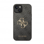 Guess PU 4G Metal Logo Leather Hard Case - дизайнерски кожен кейс за iPhone 15 (сив) 2