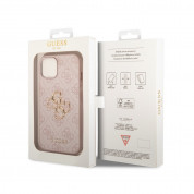 Guess PU 4G Metal Logo Leather Hard Case - дизайнерски кожен кейс за iPhone 15 (розов) 5