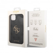 Guess PU 4G Metal Logo Leather Hard Case - дизайнерски кожен кейс за iPhone 15 Plus (сив) 5
