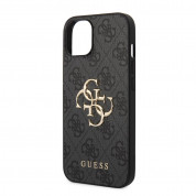 Guess PU 4G Metal Logo Leather Hard Case - дизайнерски кожен кейс за iPhone 15 Plus (сив) 3