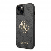 Guess PU 4G Metal Logo Leather Hard Case - дизайнерски кожен кейс за iPhone 15 Plus (сив) 1