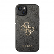 Guess PU 4G Metal Logo Leather Hard Case - дизайнерски кожен кейс за iPhone 15 Plus (сив) 2