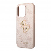 Guess PU 4G Metal Logo Leather Hard Case - дизайнерски кожен кейс за iPhone 15 Pro (розов) 3