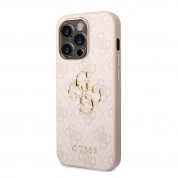 Guess PU 4G Metal Logo Leather Hard Case - дизайнерски кожен кейс за iPhone 15 Pro (розов) 1