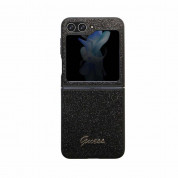 Guess Glitter Flakes Metal Logo Case - хибриден удароустойчив кейс за Samsung Galaxy Z Flip5 (черен) 1