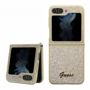 Guess Glitter Flakes Metal Logo Case - хибриден удароустойчив кейс за Samsung Galaxy Z Flip5 (златист)