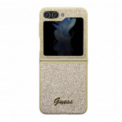 Guess Glitter Flakes Metal Logo Case - хибриден удароустойчив кейс за Samsung Galaxy Z Flip5 (златист) 1