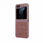 Guess Glitter Flakes Metal Logo Case - хибриден удароустойчив кейс за Samsung Galaxy Z Flip5 (розов) 4