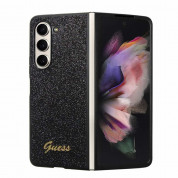 Guess Glitter Flakes Metal Logo Case - хибриден удароустойчив кейс за Samsung Galaxy Z Fold5 (черен)