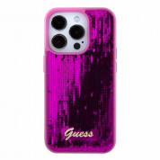 Guess Sequin Script Logo Case - дизайнерски силиконов кейс за iPhone 15 (розов) 2