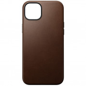 Nomad Modern Leather MagSafe Case - кожен (естествена кожа) кейс с MagSafe за iPhone 15 Plus (тъмнокафяв)