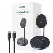 Ugreen iPhone And AirPods 2in1 Wireless Charger - двойна поставка (пад) за безжично зареждане за iPhone с Magsafe и AirPods (сребрист-син) 1