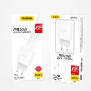 Dudao Fast Wall Charger USB-C 20W PD Set - захранване за ел. мрежа 20W с USB-C изход и технология за бързо зареждане и USB-C към Lightning кабел (бял) 6