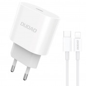 Dudao Fast Wall Charger USB-C 20W PD Set with USB-C to Lightning Cable (white)