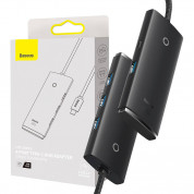 Baseus USB-C Lite Series 5-Port Hub (WKQX030301) - 4-портов USB-A хъб и USB-C вход за компютри и лаптопи с USB-C (25 см) (черен) 5