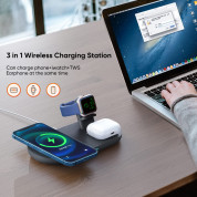 Mcdodo 3-in-1 Wireless Charger 15W - тройна поставка (пад) за безжично зареждане за iPhone с Magsafe, Apple Watch, AirPods Pro и Qi съвместими мобилни устройства (черен) 6