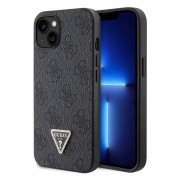 Guess Strass Triangle Metal Logo Case - силиконов (TPU) калъф за iPhone 15 (черен)