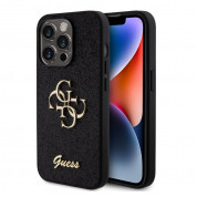 Guess PU Fixed Glitter 4G Metal Logo Case - силиконов (TPU) калъф за iPhone 15 Pro (черен) 
