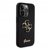 Guess PU Fixed Glitter 4G Metal Logo Case - силиконов (TPU) калъф за iPhone 15 Pro (черен)  3