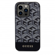 Guess PU G Cube MagSafe Leather Hard Case - дизайнерски кожен кейс с MagSafe за iPhone 15 Pro Max (черен) 2