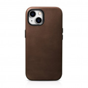 iCarer Leather Oil Wax MagSafe Case - кожен (естествена кожа) кейс с MagSafe за iPhone 15 (кафяв)