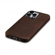 iCarer Leather Oil Wax MagSafe Case - кожен (естествена кожа) кейс с MagSafe за iPhone 15 Pro (кафяв) 7