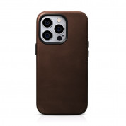 iCarer Leather Oil Wax MagSafe Case - кожен (естествена кожа) кейс с MagSafe за iPhone 15 Pro (кафяв)