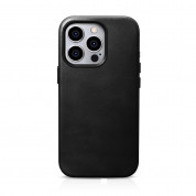 iCarer Leather Oil Wax MagSafe Case - кожен (естествена кожа) кейс с MagSafe за iPhone 15 Pro (черен)