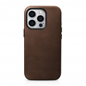 iCarer Leather Oil Wax MagSafe Case - кожен (естествена кожа) кейс с MagSafe за iPhone 15 Pro Max (кафяв)