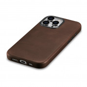 iCarer Leather Oil Wax MagSafe Case - кожен (естествена кожа) кейс с MagSafe за iPhone 15 Pro Max (кафяв) 8