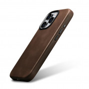 iCarer Leather Oil Wax MagSafe Case - кожен (естествена кожа) кейс с MagSafe за iPhone 15 Pro Max (кафяв) 4