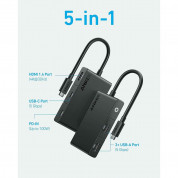 Anker 332 5-in-1 USB-C Hub - мултифункционален USB-C хъб за свързване на допълнителна периферия (черен)  1