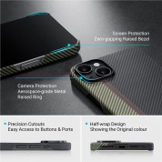 Pitaka MagEZ 4 600D Fusion Weaving Aramid Fiber MagSafe Case - кевларен кейс с MagSafe за iPhone 15 Pro Max (черен-зелен)  10