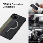 Pitaka MagEZ 4 600D Fusion Weaving Aramid Fiber MagSafe Case - кевларен кейс с MagSafe за iPhone 15 Pro Max (черен-зелен)  11