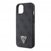 Guess PU 4G Strass Triangle Metal Logo Case With Crossbody Strap - силиконов (TPU) калъф с връзка за носене през врата за iPhone 15 (черен) 6