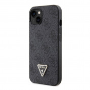 Guess PU 4G Strass Triangle Metal Logo Case With Crossbody Strap - силиконов (TPU) калъф с връзка за носене през врата за iPhone 15 (черен) 3