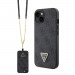 Guess PU 4G Strass Triangle Metal Logo Case With Crossbody Strap - дизайнерски кожен кейс с връзка за носене през врата за iPhone 15 (черен) 1
