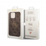 Guess PU 4G Metal Logo Leather Hard Case - дизайнерски кожен кейс за iPhone 15 Pro (кафяв) 5