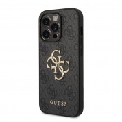 Guess PU 4G Metal Logo Leather Hard Case - дизайнерски кожен кейс за iPhone 15 Pro (сив) 5