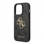 Guess PU 4G Metal Logo Leather Hard Case - дизайнерски кожен кейс за iPhone 15 Pro (сив) 6