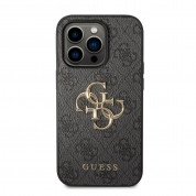 Guess PU 4G Metal Logo Leather Hard Case - дизайнерски кожен кейс за iPhone 15 Pro (сив) 2