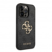 Guess PU 4G Metal Logo Leather Hard Case - дизайнерски кожен кейс за iPhone 15 Pro (сив) 3