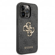 Guess PU 4G Metal Logo Leather Hard Case - дизайнерски кожен кейс за iPhone 15 Pro (сив) 4