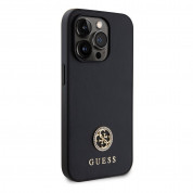 Guess PU 4G Strass Metal Logo Leather Hard Case - дизайнерски кожен кейс за iPhone 15 Pro (черен) 1