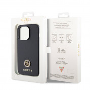 Guess PU 4G Strass Metal Logo Leather Hard Case - дизайнерски кожен кейс за iPhone 15 Pro (черен) 7