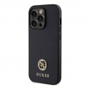 Guess PU 4G Strass Metal Logo Leather Hard Case - дизайнерски кожен кейс за iPhone 15 Pro (черен) 6
