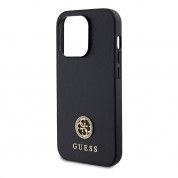 Guess PU 4G Strass Metal Logo Leather Hard Case - дизайнерски кожен кейс за iPhone 15 Pro (черен) 5